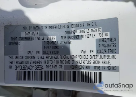 2016 Scion Ia из США, поврежденный, VIN 3MYDLBZV4GY138564